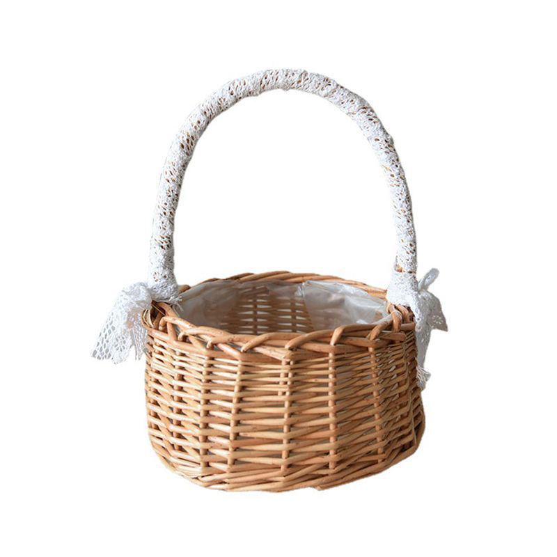 Bruiloft Geweven Opbergmand Met Handvat En Lint Rieten Rotan Bloemenmand Voor Bruiloft Verjaardagsfeest Huis Tuin Decor: M