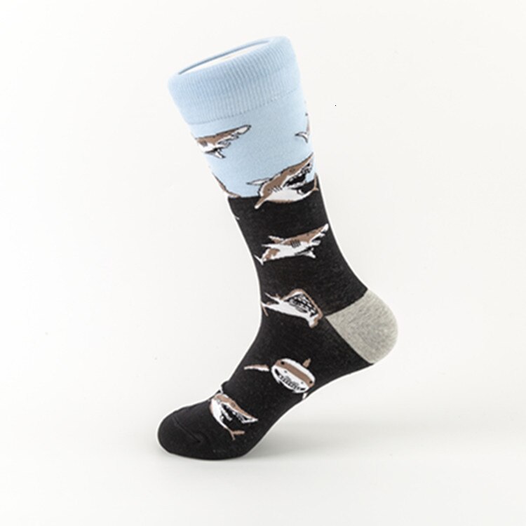 Peonfly nyhed streetwear glade sokker mænd harajuku hip hop haj havfisk mønster kunst mænd sokker bomuld calcetines: 3 / Eur 39-46