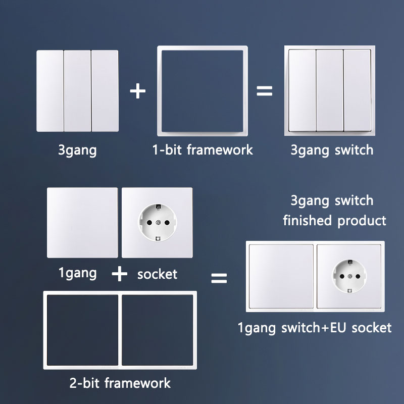 Plastic Panel Wall Light Switches 1/2/3/4 Gang Button Switch with Wall EU TV NET Socket Function Parts DIY Korean Standard White