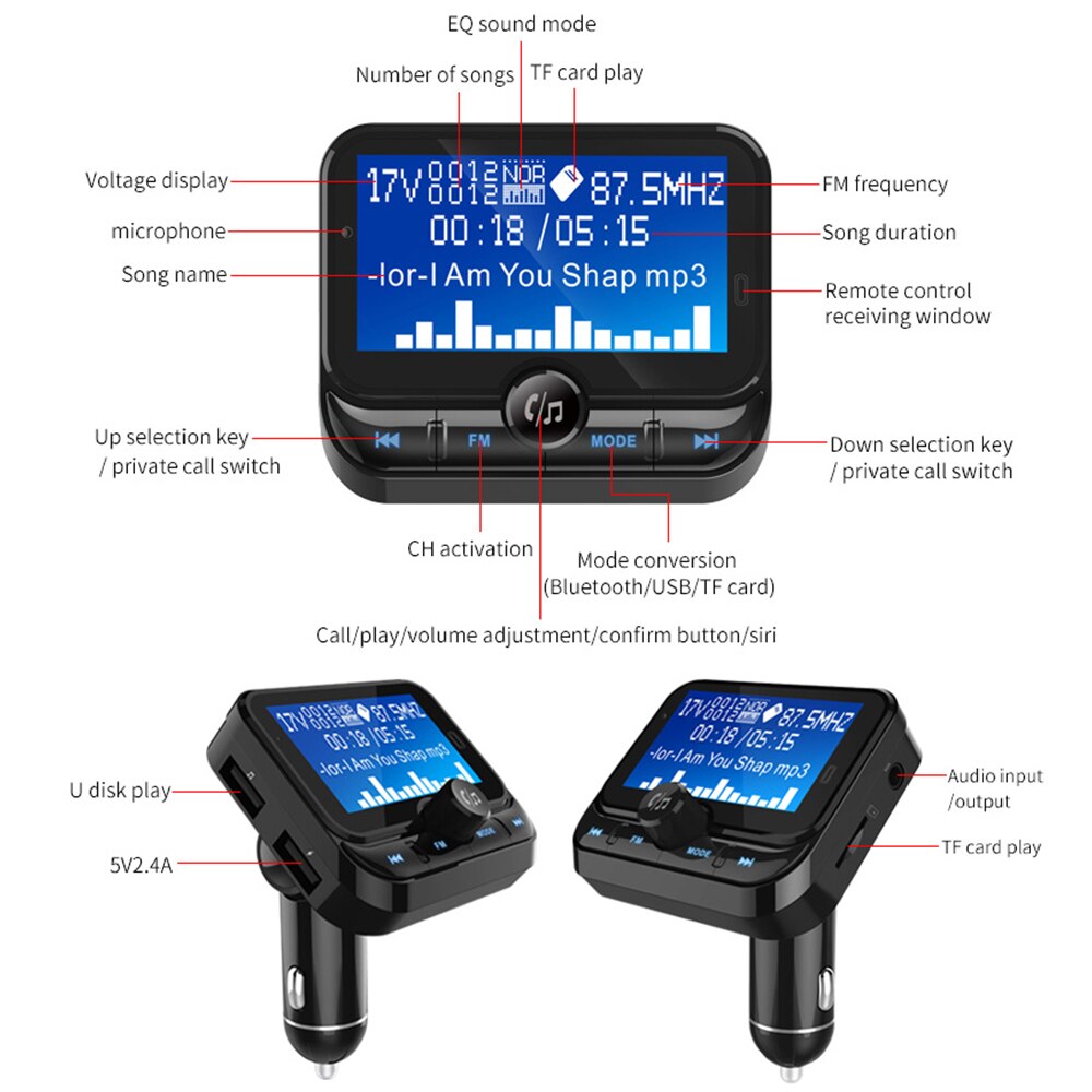 BC32 1.8&quot; LCD Bluetooth MP3 Player Smart Car FM Transmitter Dual USB Car Charger Handsfree FM Modulator