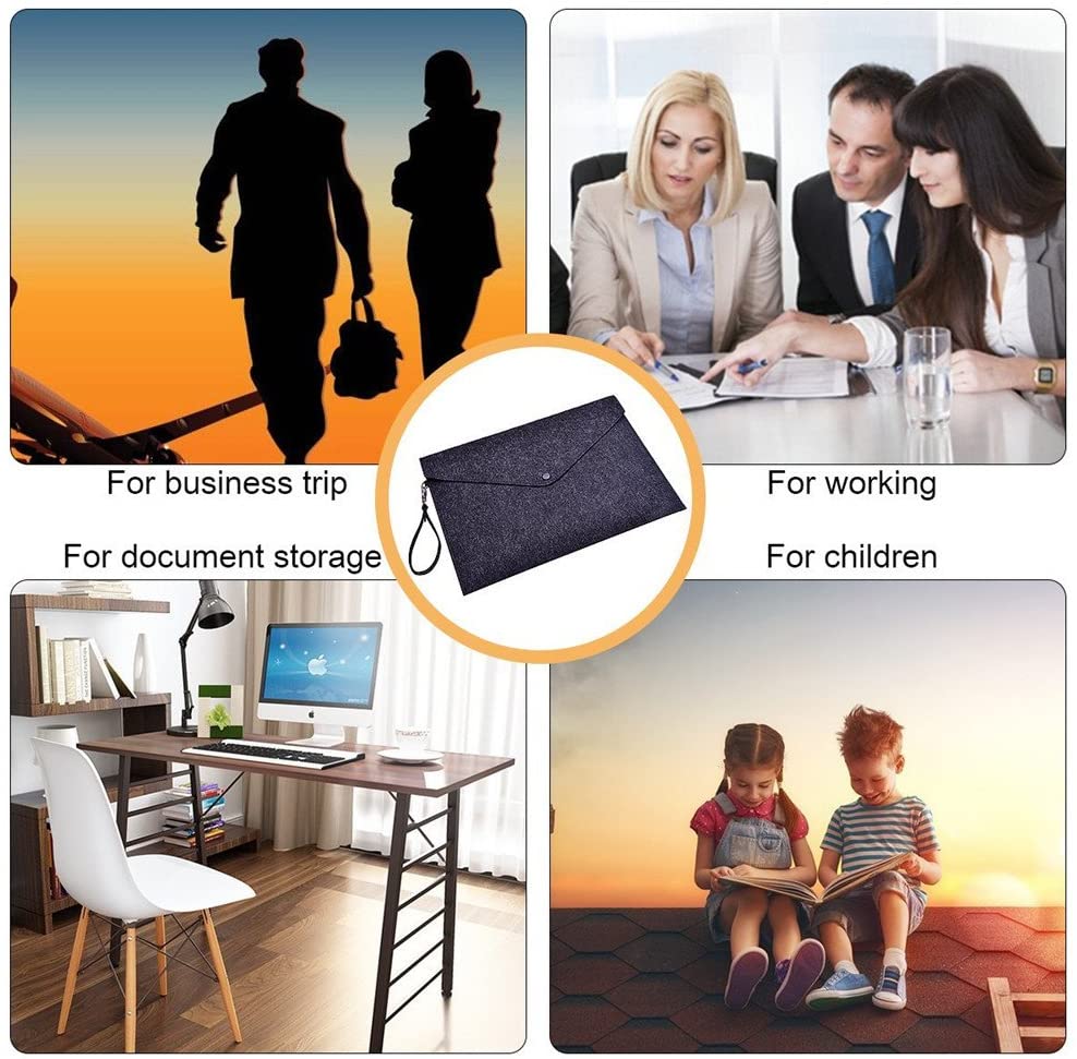 A4 File Folders-Expanding File Folder Portable Felt Holder Envelope Office Durable Briefcase Document Bag (with Lanyard)