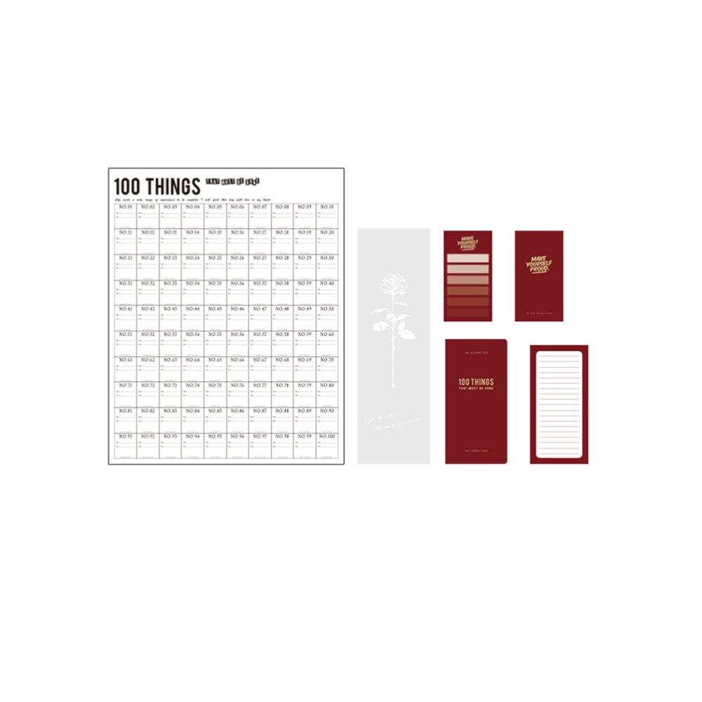 100 Days Planner Set Wall Sticker Work Schedule Record Sheet Notebook Notepad Greeting for Home School (Red)