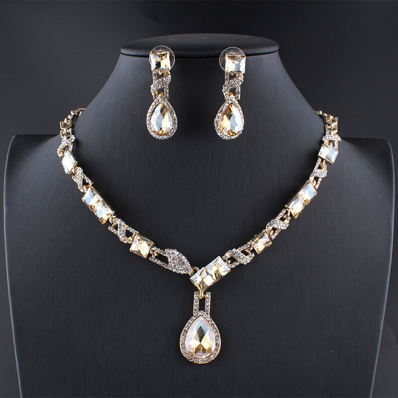 jiayijiaduo wedding necklaces for brides jewellery sets for women Crystal champagne red necklace earrings set Party dress dating