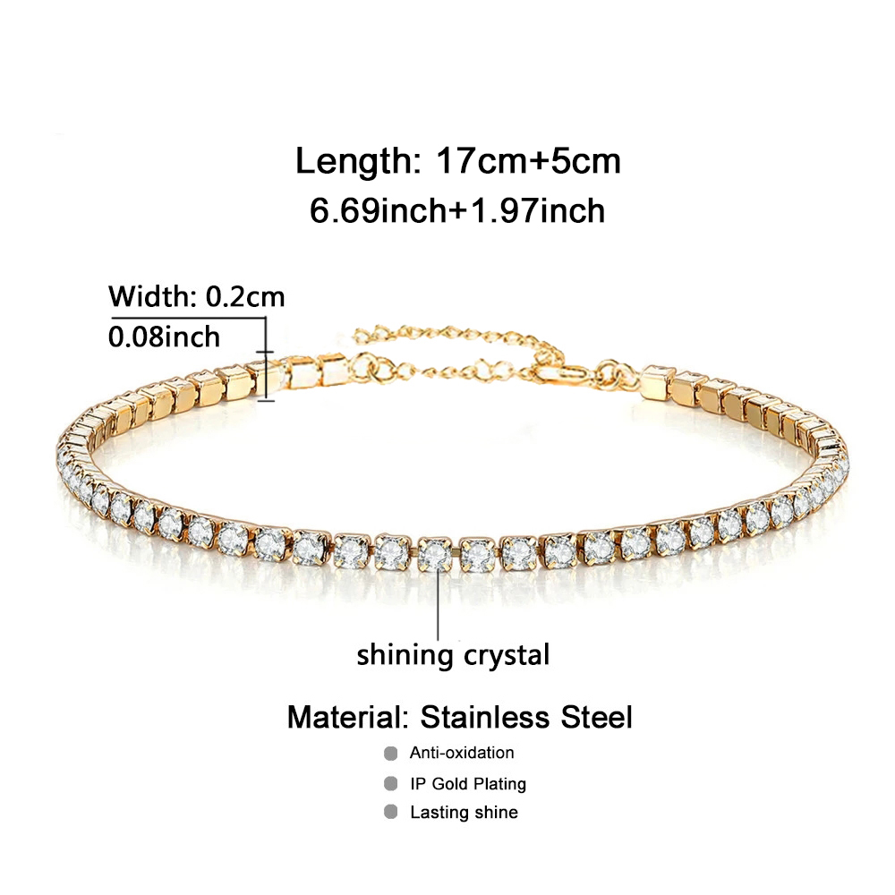 Pulseras minimalistas de tenis de cristal de acero inoxidable para mujer y niña, pulsera de cadena de cristal de diamantes de imitación Simple, joyería de