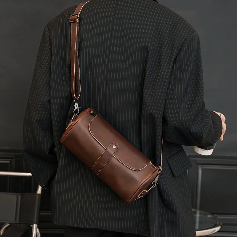 Retro Crossbody Bags Men Bucket Shoulder Bags Barrel Shaped Shoulder Messenger Bag Luxury Men's Crossbody Bag Handbags