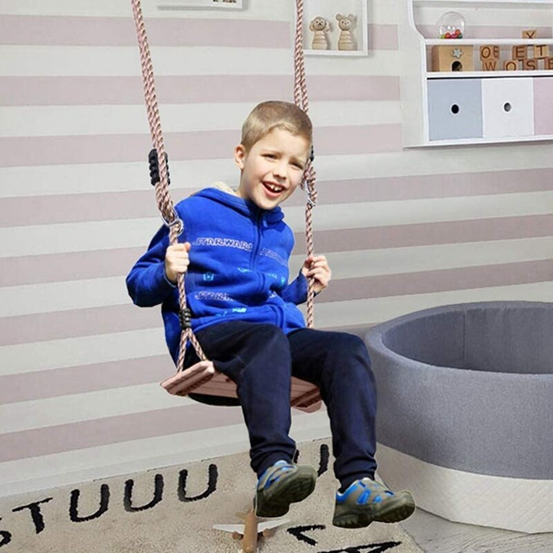 Wooden Swing Hanging Tree Swing, Wooden Swing Seat, Adjustable Swing Set for Indoor and Outdoor Playground Backyard