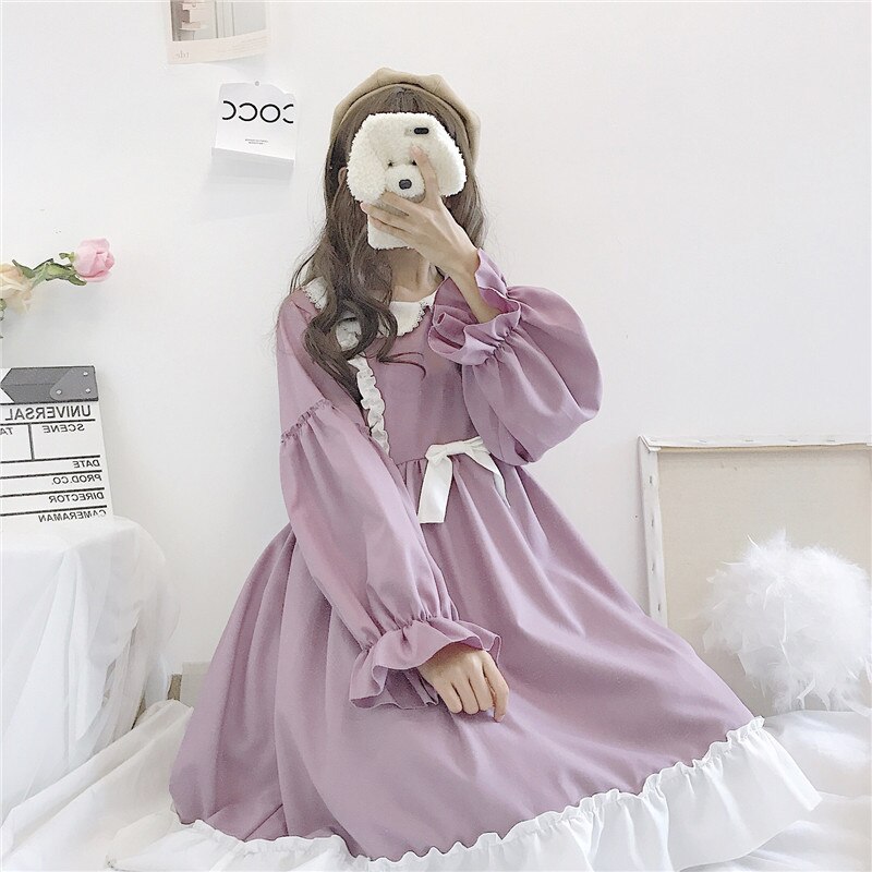 Vestido japonés dulce Bowknot volantes Lolita vestido Cos Loli Kawaii té Retro corte Vestidos
