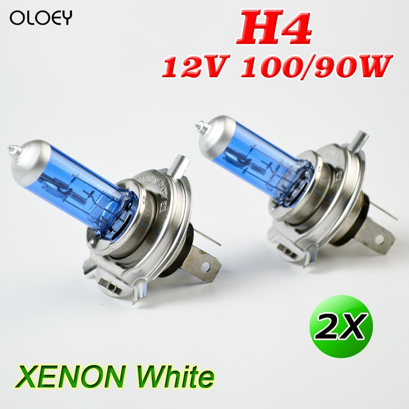 Hippcron H4 Halogeenlamp 12V 100/90W Super Wit 2 STUKS Donkerblauw Glas Rvs Base auto Lamp