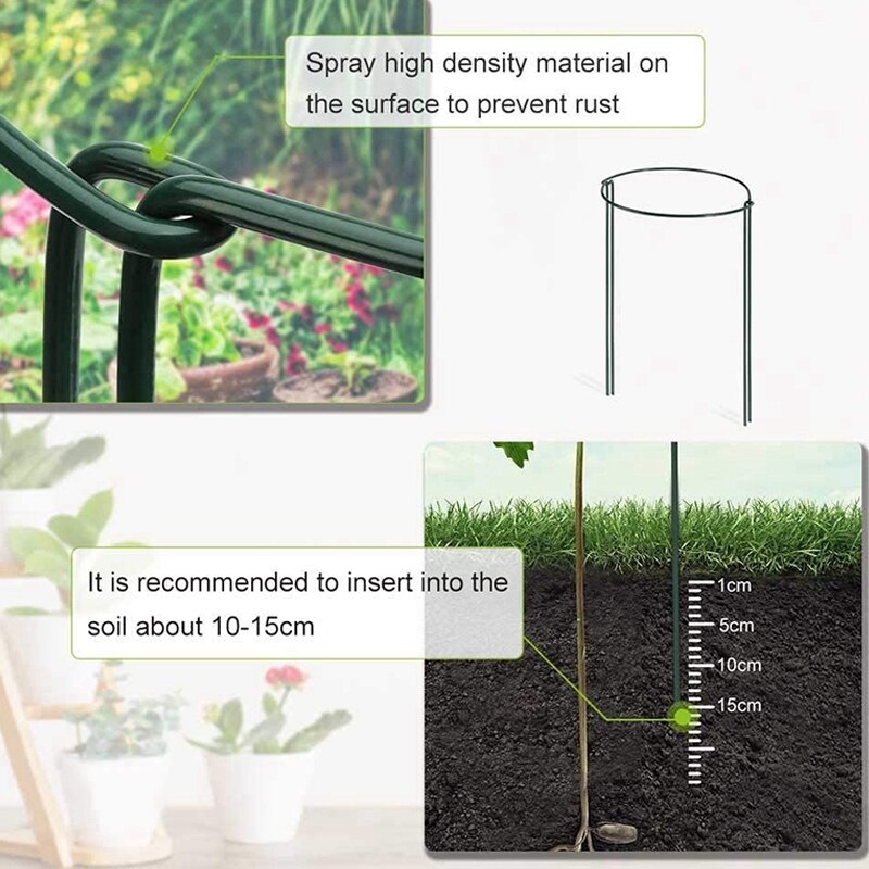 -Plant Support Stake 8-Pack Half Round Metal Garden Plant Supports Green Garden Plant Support Ring Garden Border 21X35cm