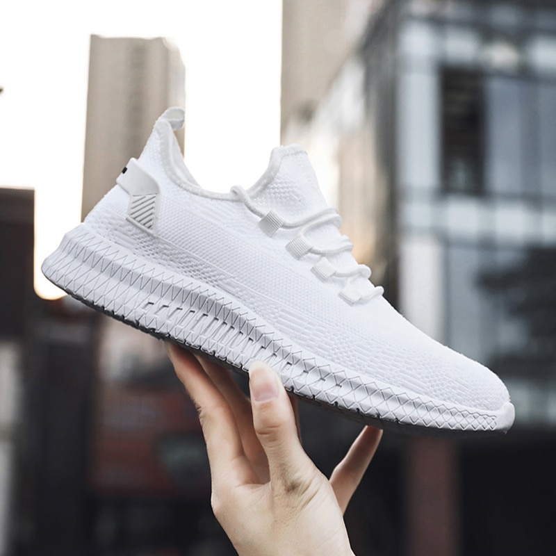 Men White Sneakers Breathable Comfort Air Mesh Outdoor Running Shoes For Men Casual Black Sports Shoes Lace Up Men's Sneaker
