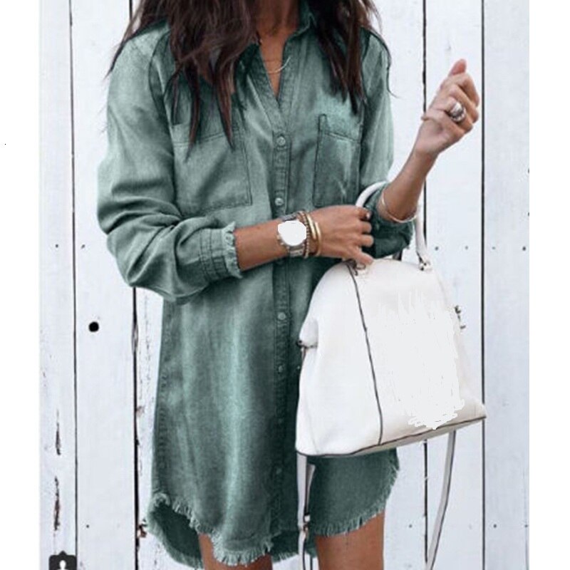 Vestido de manga larga para mujeres embarazadas, ropa de Camisa vaquera holgada, informal, a la , con solapa, para verano,