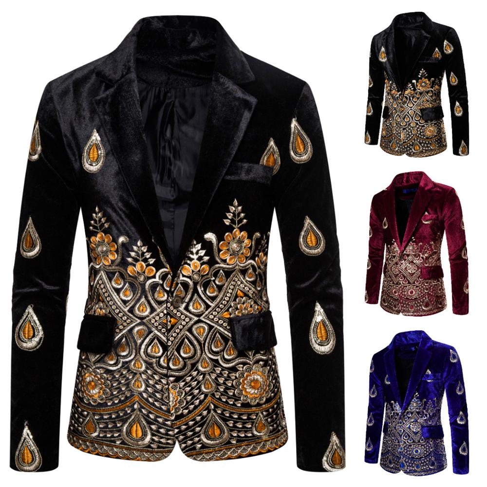 Männer Samt Gold Gewinde Bestickt Blazer männer Paisley Blume Jacke Anzug Bühne Jacke Elegante Hochzeit herren Anzug jacke
