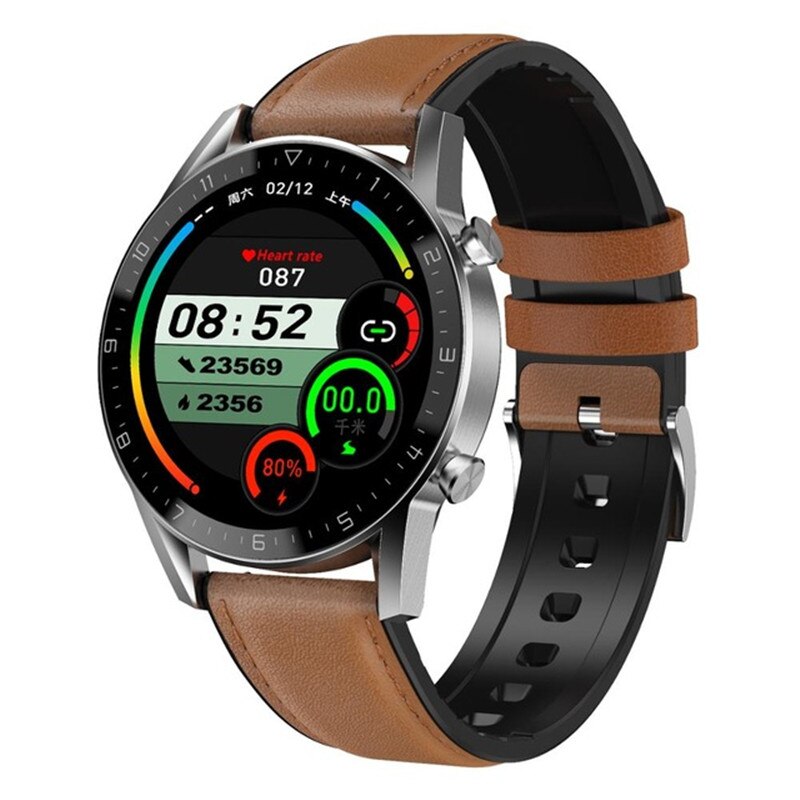 DT92 Bluetooth appel montre intelligente hommes IP68 étanche fréquence cardiaque pression artérielle oxygène femmes Smartwatch Fitness Tracker: Brown Leather