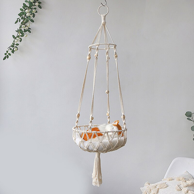 Grand hamac en macramé pour chat et chien, balançoire suspendue, panier pour animal de compagnie, accessoire pour la maison, lit pour chien et chat, 2022