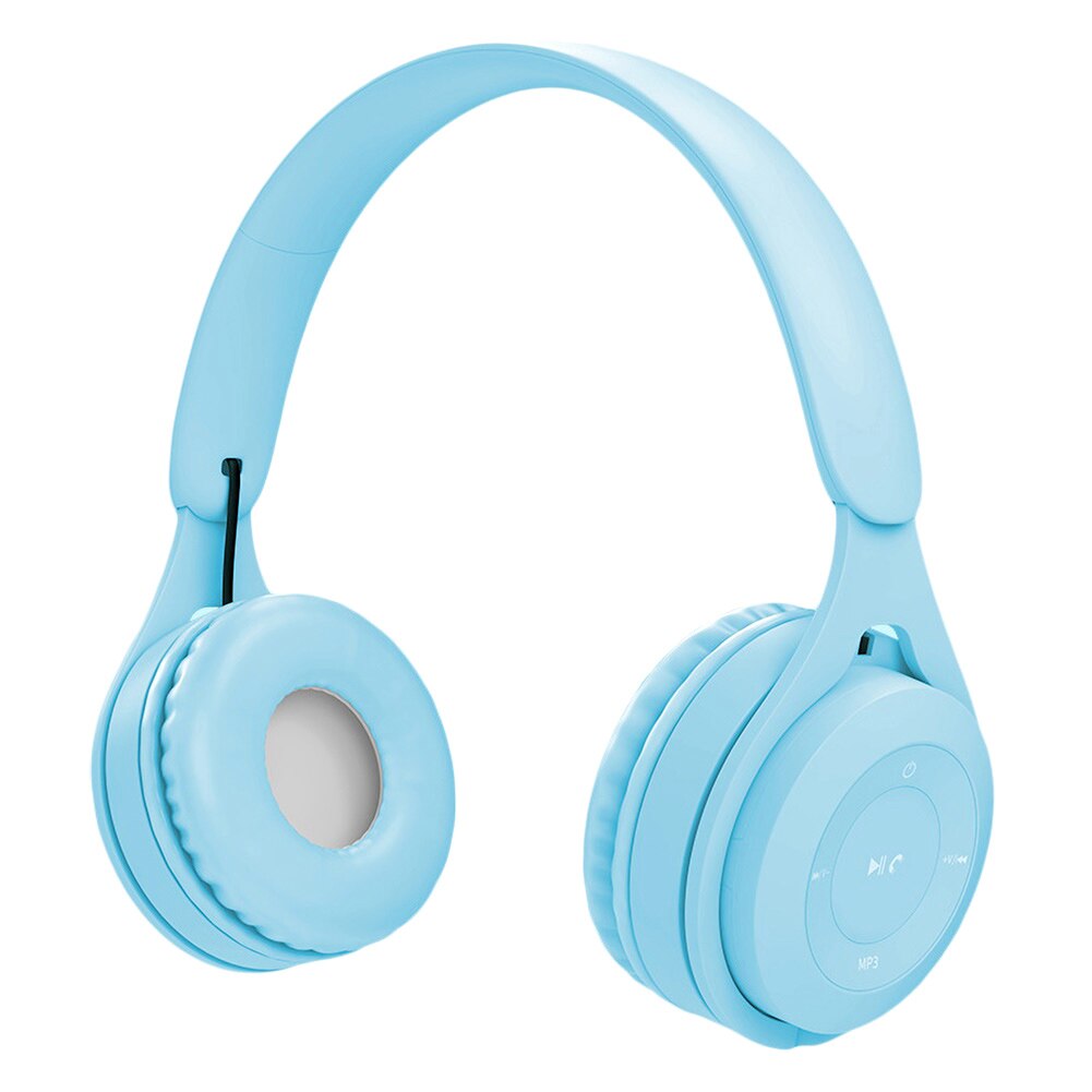 Barn bluetooth 5.0 trådlöst headset justerbart hopfällbart stereo over-ear headset hörlurar hifi musikspelare med mikrofon: Blå