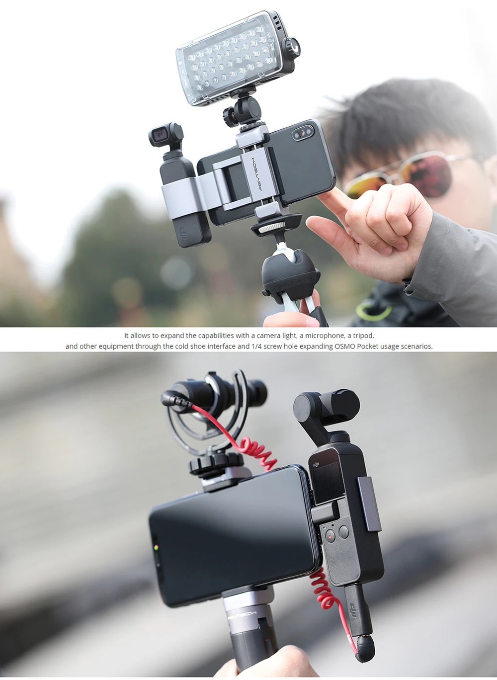 PGYTECH DJI POCKET 2 Phone Holder Adapter Mount Tripod Selfie Stick For Osmo Pocket Handheld Gimbal Accessories