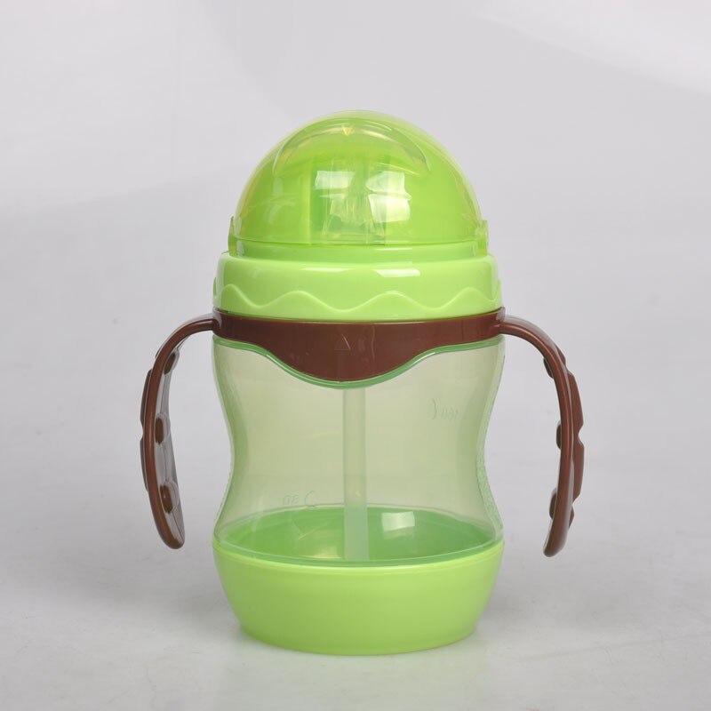 Cute Baby Cup Kids Children Learn Feeding Drinking Water Straw Handle Cup Baby Training Cup Feeding Cup 240ml: Green