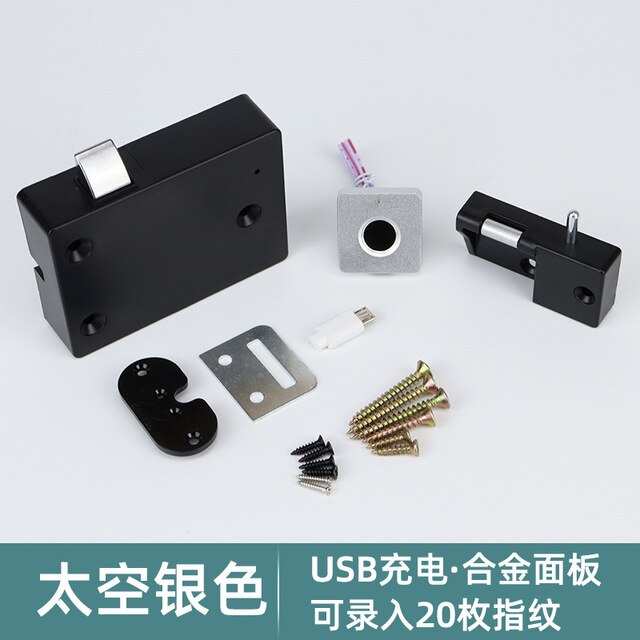 USB Charging Smart Fingerprint lock Drawer Lock Furniture Cabinet Lock USB Charging Electronic Lock Unlock 20 Fingerprints: SILVER-1