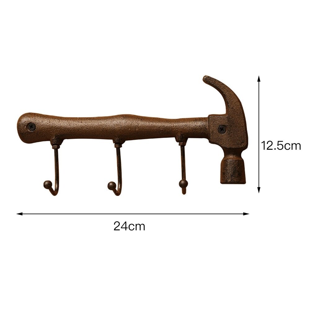 Retro Cast Iron Wall Hooks Decorative Metal Hanger Hammer Spanner Style Wall Mounted Coat Key Holder Towel Rack for Home Bedroom