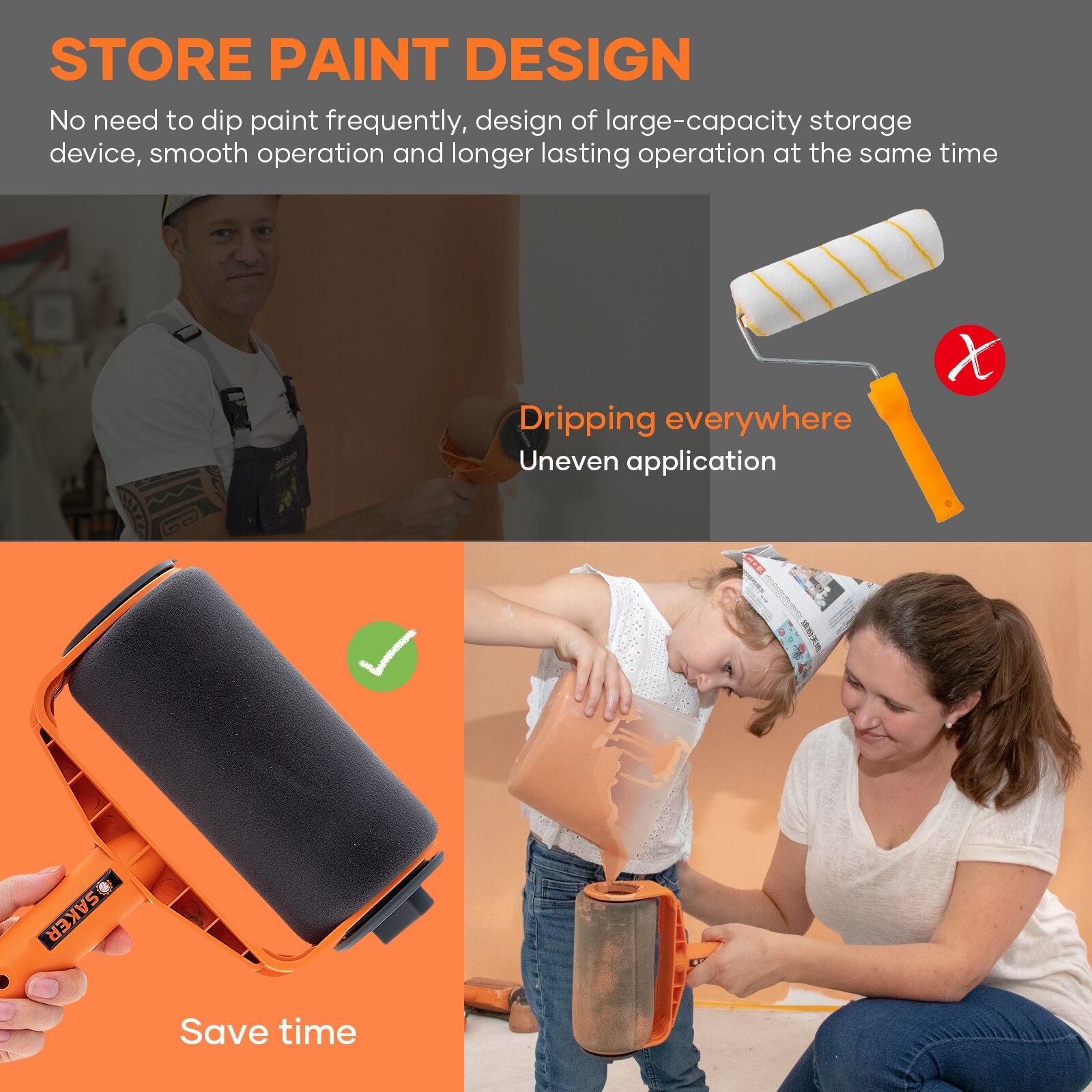 Saker-Kit de rodillo de pintura, herramienta de decoración, mango de cepillo, corredor, DIY, 7 unids/set por juego