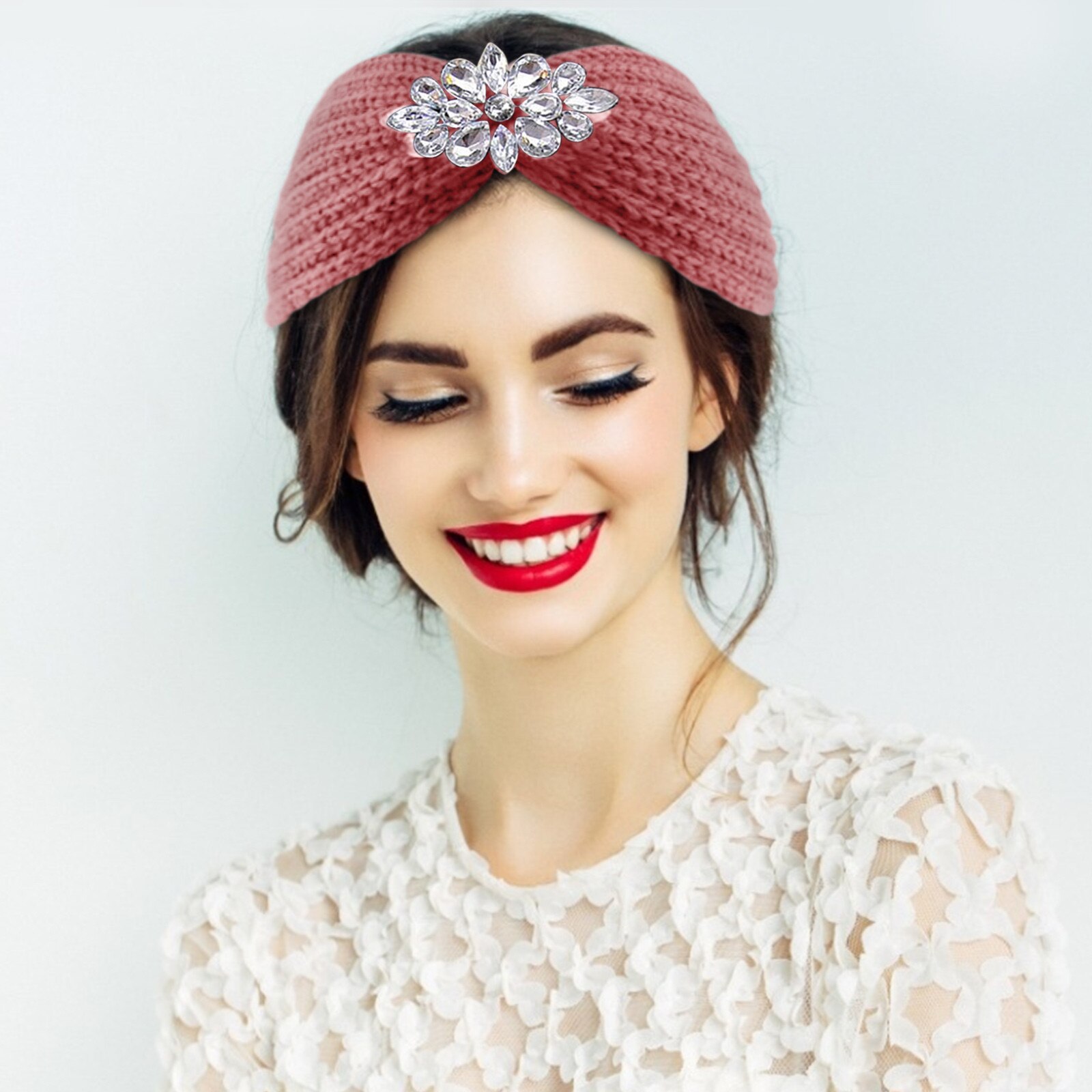 25 # turbante cinta ancha para el pelo para mujer, diadema tejida con diamantes de agua, envoltura para la cabeza de invierno, accesorios elásticos, tocados de Color sólido