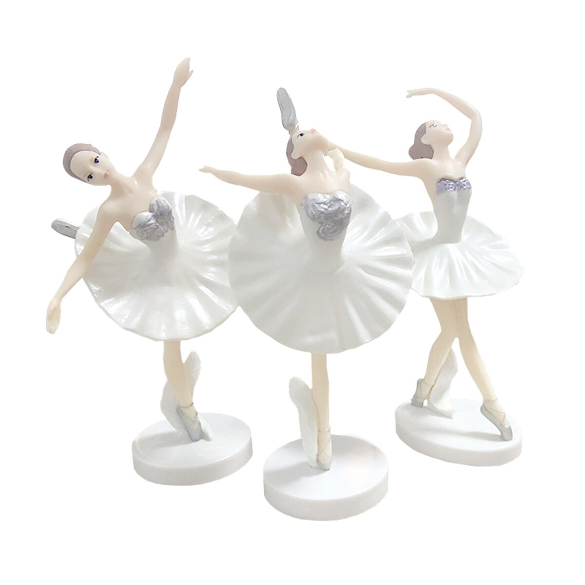 3pcs/set Happy Birthday Dancing Ballet Girls Decoration Cake Topper Wedding Bride and Groom Ornament Party Supplies: white