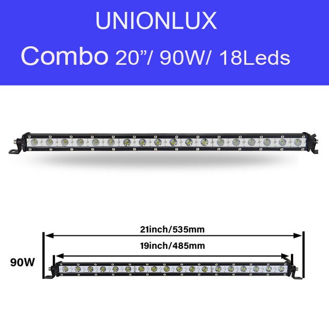 Barra de luz LED delgada de una hilera, 7/13/20/25/32/38 pulgadas, 120W, 150W, 180W, todoterreno, para camión, SUV, ATV, 12V, 24V: 20inch 90W Combo