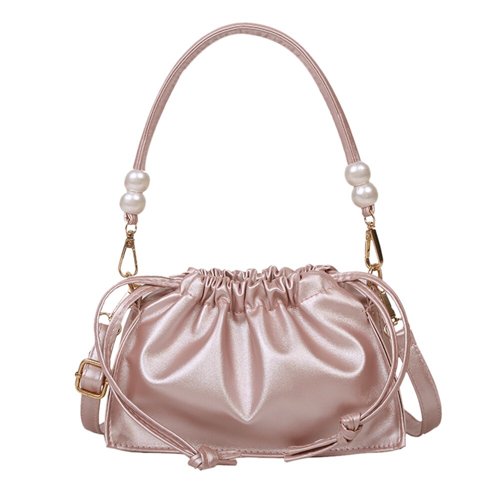 Jeugd Dames Eenvoudige Veelzijdige Tas Vrouwen Handtassen Trekkoord Geplooide Mode Mini Totes Schouder Crossbody Tassen: Roze