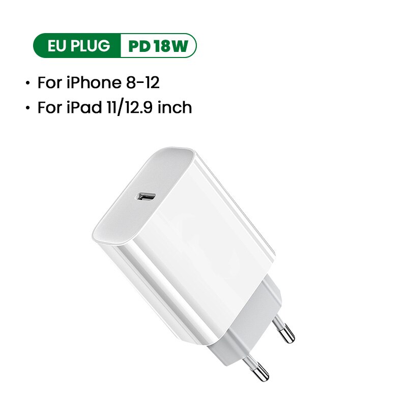 Pd-schnellladegerät 20w qc4.0 usb typ-c schnellladefunktion für iphone 12 mini 11 pro max 3.0 ipad air pro handy-ladegerät eu-us-stecker: 18w eu
