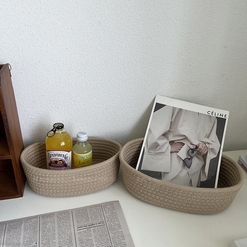 Hand Woven Storage Basket Storage Box Cosmetics Snack Desktop Sundries Storage Basket Cotton Rope Woven