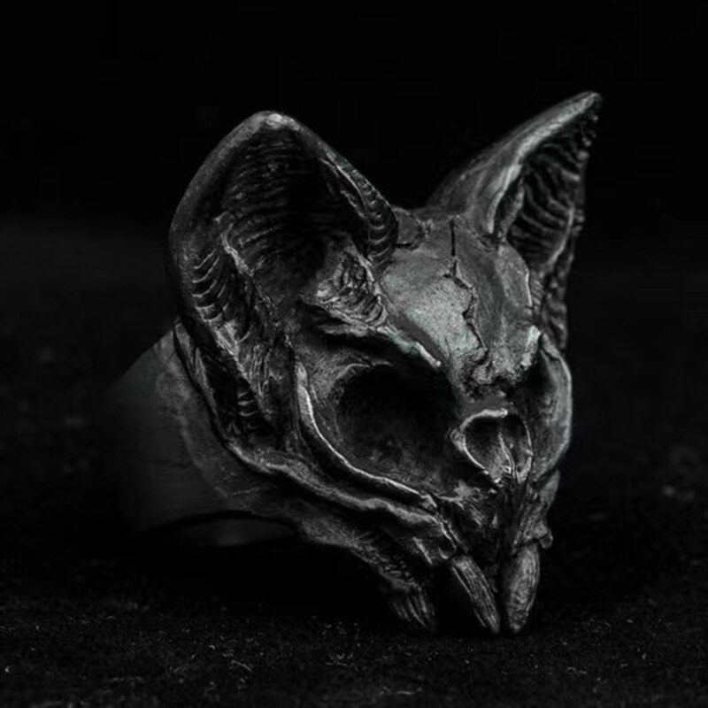 Rebellious Punk Gothic Men&#39;s Calvarium Satanic Skull Ring Men Motorcycle Stainless Steel Biker jewellery Halloween: 13 / OSR1043BLACK