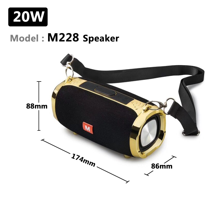 Wireless Bluetooth Speaker Outdoor Portable Subwoofer Colum 3D Stereo Soundbar 4000mAh Battery Music 48 Hours FM / Aux / TF: 20W M228 Black