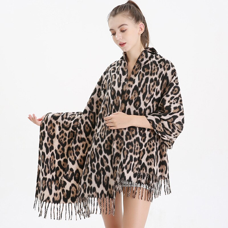 Leopard Shawl Shrugs For Women 200*72 Stole Bridal Wedding Wrap Shawl Cape Cloak Bolero Winter Warm Brown Ivory Scarf Shawls