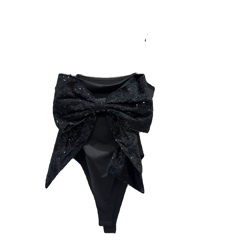 Camiseta sin mangas con lazo grande y lentejuelas para mujer, ropa interior de una pieza plateada, bonita y Sexy, verano 2024
