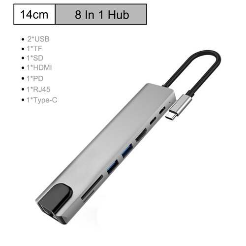 USB C Hub Adapter - 4K HDMI, USB 3.0, SD/TF Card Reader, PD Charging, Audio, RJ45 Ethernet for MacBook Pro