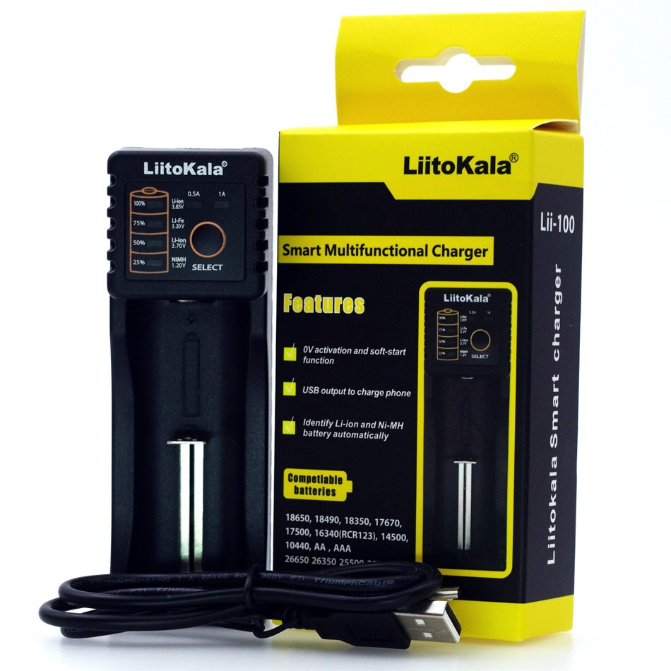 Liitokala Lii-500 Lii-402 100 202 S1 cargador de batería de carga de 18650 de 3,7 V AA/AAA 26650, 16340, 18350, 26500 batería NiMH de litio: Lii-100 Charger