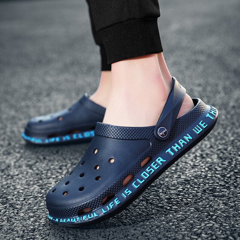 Blue Summer Sandals Men Outdoor Classic Beach Barefoot Shoes Black EVA Hole Shoes Sandals Men sandalias playa