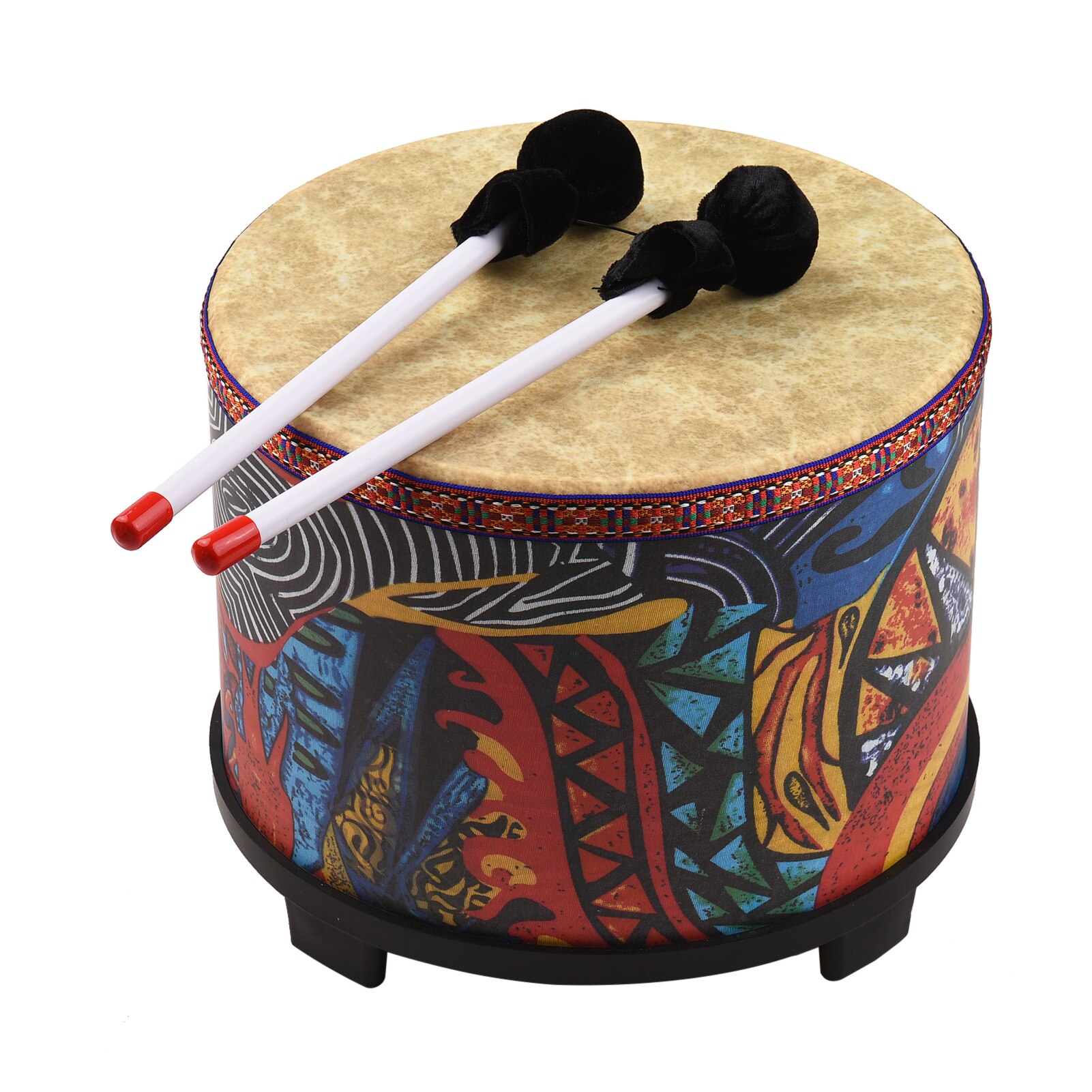 Tambor de suelo de madera de 10 pulgadas para niños, instrumento de percusión de Carnaval con 2 Mallets, accesorios de tambor: Red