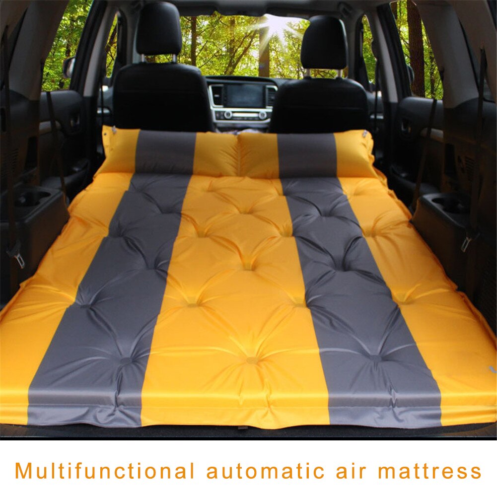 Car Automatic Inflatable Bed Auto Blow Up Car Mattress SUV Travel Sleeping Pad Trunk Air Cushion Portable Car Bed Camping Mat: YELLOW
