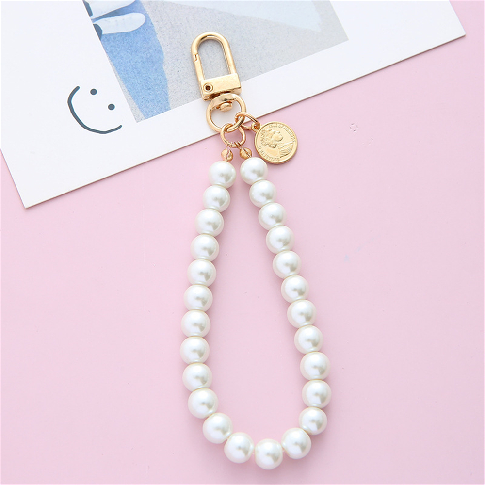 LLavero de perla simulada para Aorpods, colgante para bolso, llavero con cuentas para mujer, accesorios de joyería DIY para teléfono móvil: Verde