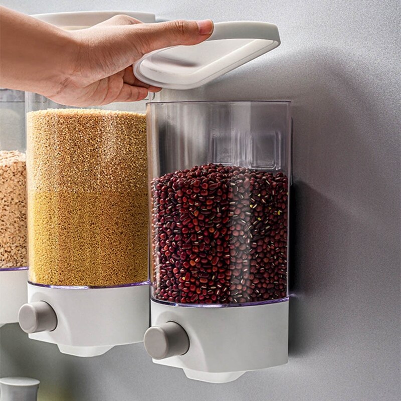 Wall Mounted Automatic Rice Cereal Dispenser Plastic Transparent Grain Storage