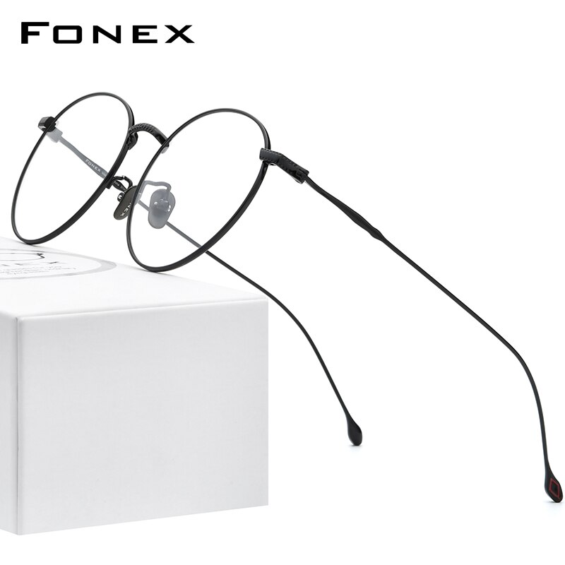 Fonex pure titanium briller mænd vintage runde briller nærsynethed optisk recept mærke briller stel kvinder 8508: Sort