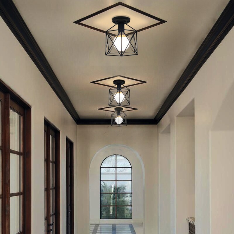 Land Plafond Lamp Nordic Smeedijzeren Retro Gang Hal Veranda Balkon Dressing Room Plafondlamp Geometrie