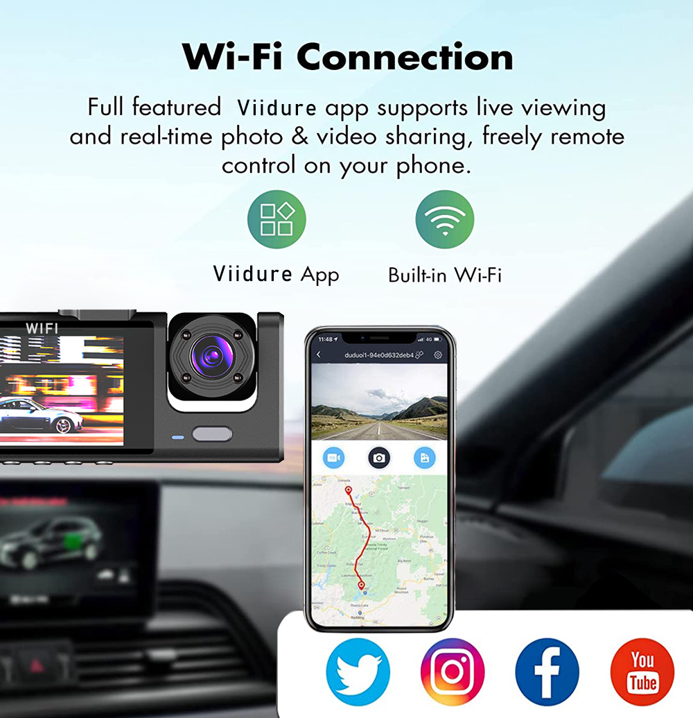 WiFi 3-Kanal-Dashcam Drei-Wege-Auto-DVR im Inneren Fahrzeugkamera-Recorder HD1080P Video Mini Registrator Kabine Dashcam Camcorder