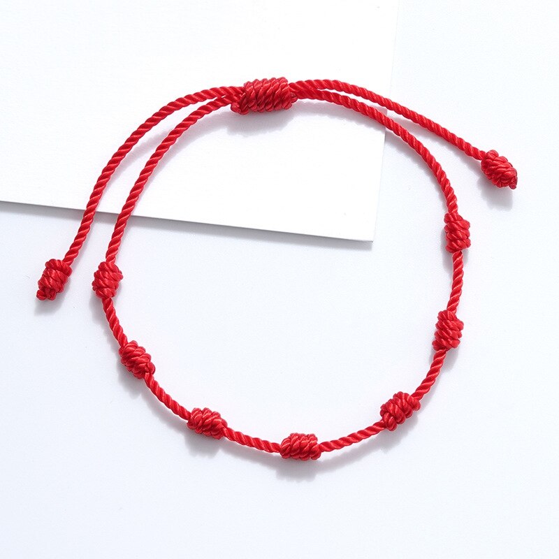Pulsera Vintage hecha a mano de siete nudos para hombre y mujer, amuleto rojo trenzado de la suerte, azul, para el éxito y la prosperidad: 7 Knots