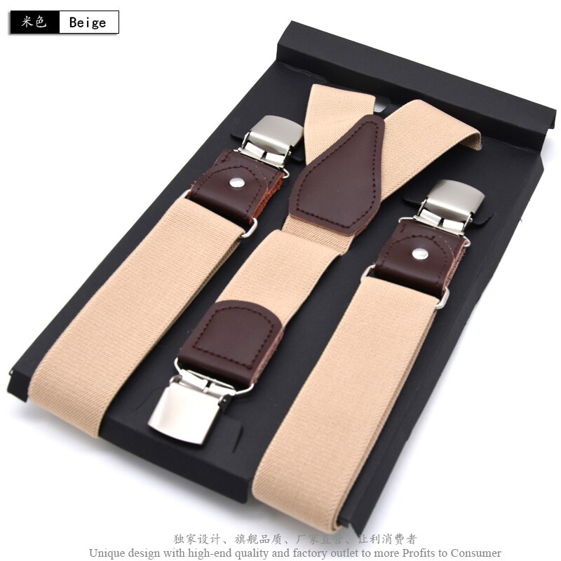 Men&#39;s Suspenders Leather Suspender Men Casual Suspensorios Trousers Strap 3.5*120cm For Dad Tirantes: Beige
