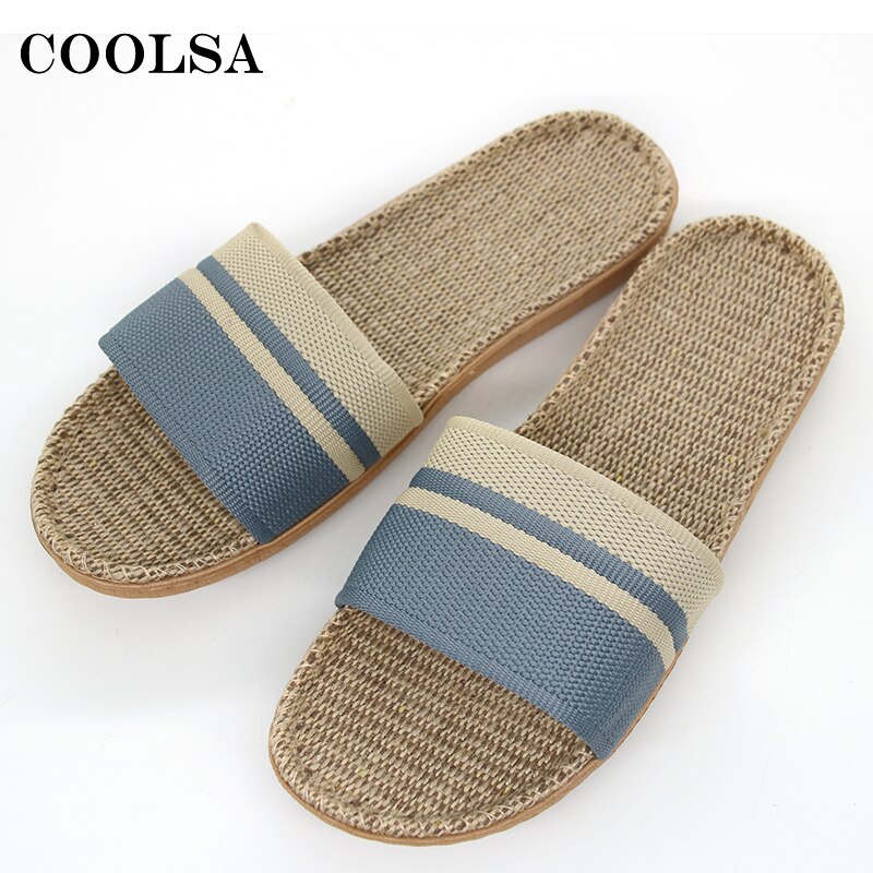 COOLSA Neue Männer Leinen Hausschuhe Streifen Hanf kippen-Flops Flachen, Nicht-Unterhose Sandalen Hause Hausschuhe Männlichen lässig drinnen Flachs heißer Strand Schuhe