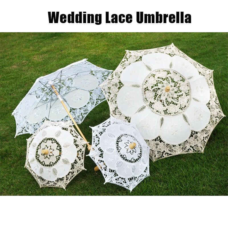 1PC blanco encaje Beige paraguas sombrilla boda de algodón bordado paraguas