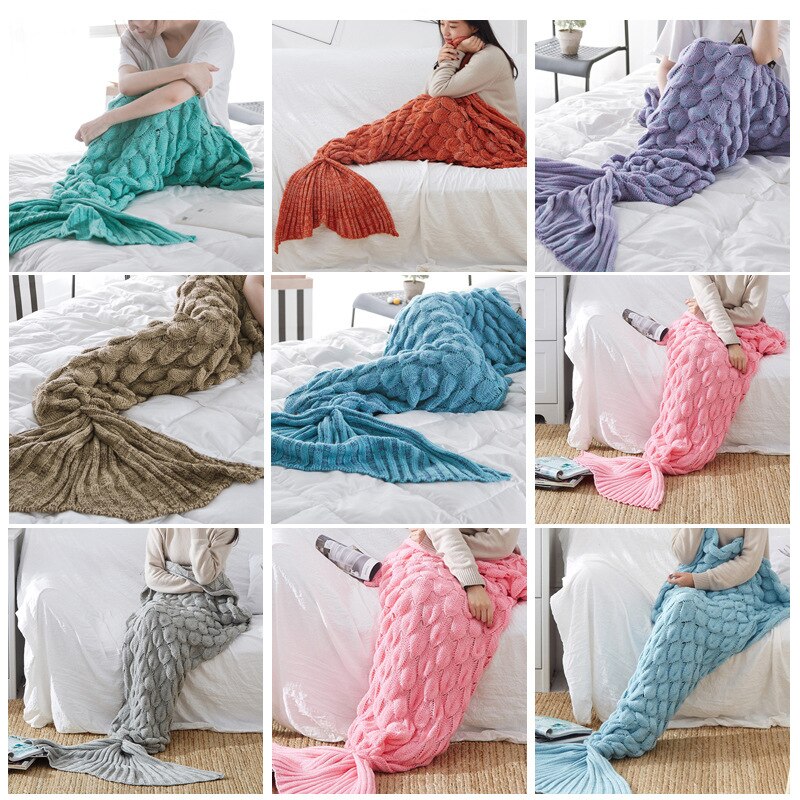 Colorful Mermaid Tail Blanket Crochet Mermaid Blanket For Adult Super Soft All Seasons Sleeping Knitted Blankets
