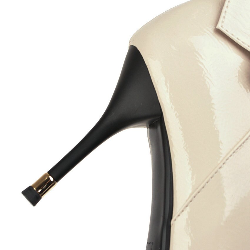 Qutaa Mode Wees Teen Pu Lakleer Enkellaarsjes Dunne Hoge Hak Herfst Winter Gesp Rits Vrouwen Schoenen Maat 34-42